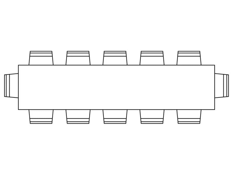 Plan-view CAD block of a rectangular conference table with twelve chairs