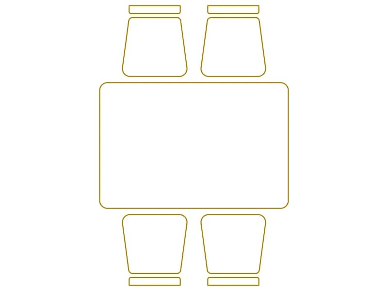 Plan-view CAD block of a rectangular dining table with four chairs