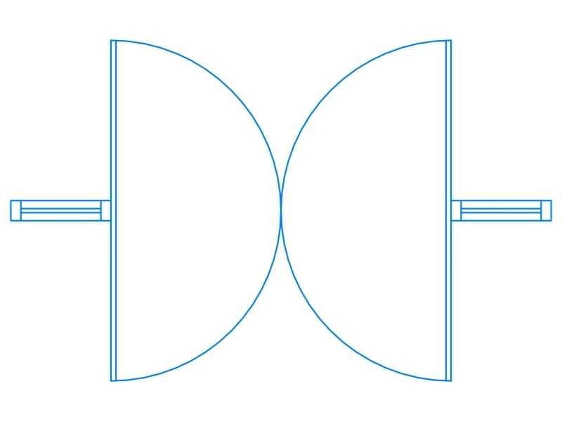كتلة CAD بمنظور المخطط لباب مزدوج مع قوسي فتح 180 درجة