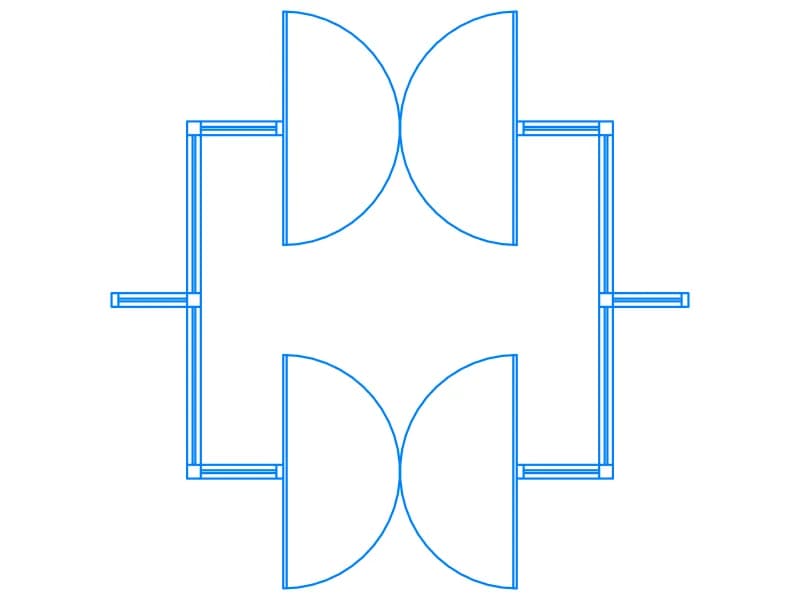 Plan-view CAD block of a square entrance vestibule with double-acting doors at both ends