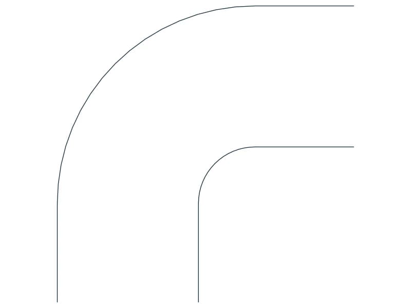 كتلة CAD كوع مجرى 90 جنوب شرق — معاينة رسم خطي لملف DWG