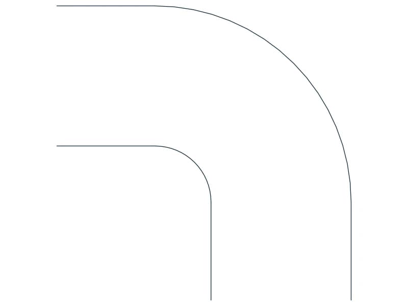كتلة CAD كوع مجرى 90 جنوب غرب — معاينة رسم خطي لملف DWG