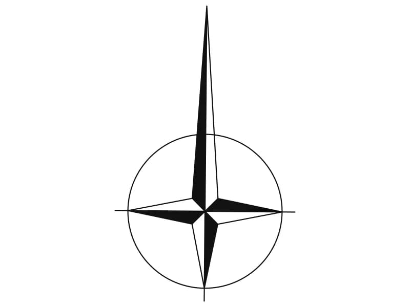 رمز وردة البوصلة الرباعية في CAD مع ذراع شمال طويلة داخل دائرة