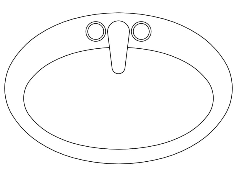 Oval washbasin CAD block in plan view with a single-lever mixer tap