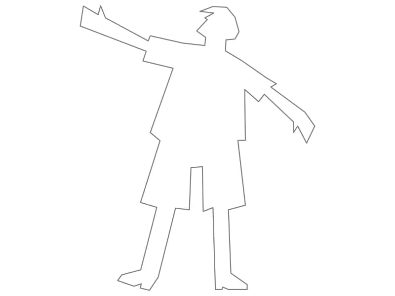 Child CAD block in front elevation with both arms stretched out sideways