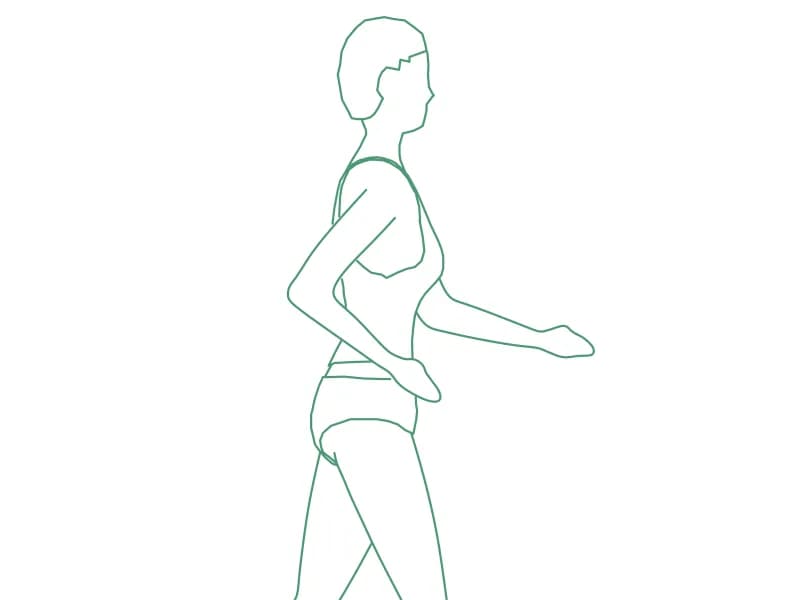 CAD block of a woman walking in profile in sportswear, side elevation