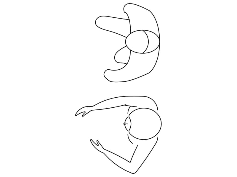 Two top-view people CAD blocks of seated figures with circular heads