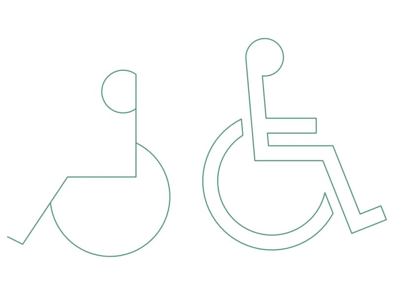 Two wheelchair accessibility symbol CAD blocks, one outlined and one in single lines