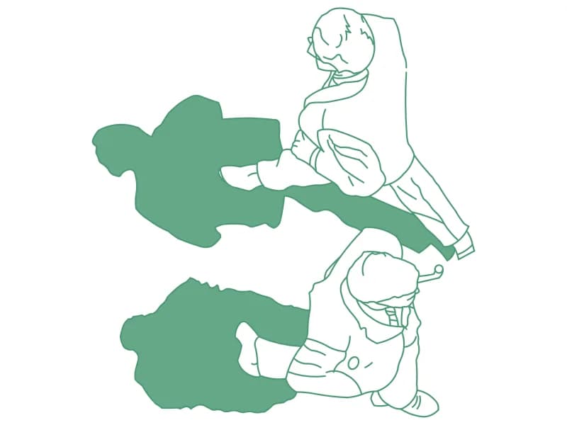 Two top-view people CAD blocks with solid cast shadows on a BONGDO layer