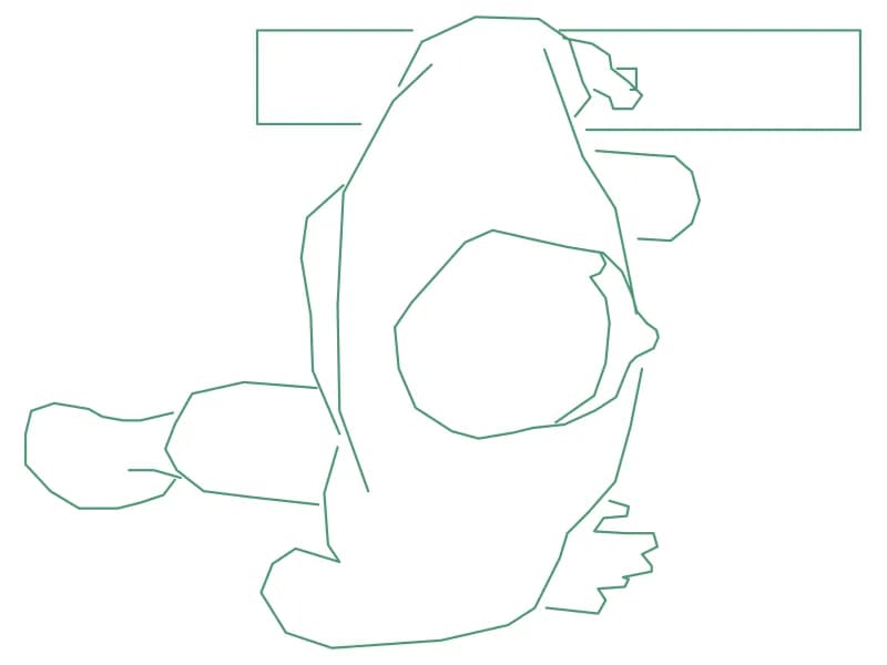 Plan view CAD block of a person seated at a table with the tabletop drawn in