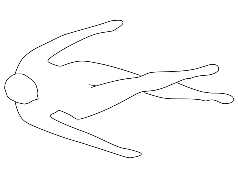 Plan view CAD block of a person lying down with arms and legs spread