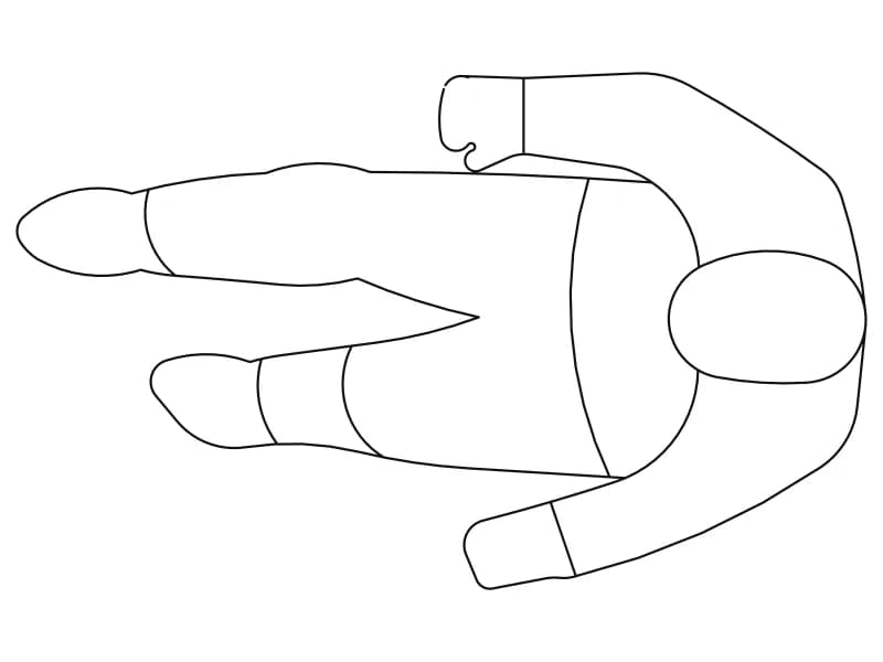 Top view human CAD block with an ellipse head and arms and legs spread