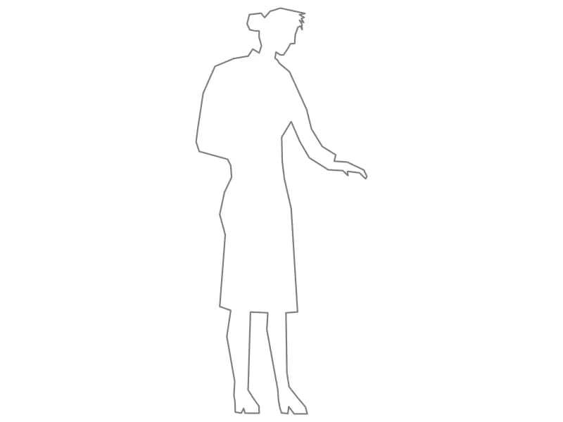 Standing woman CAD block in elevation with one arm extended forward