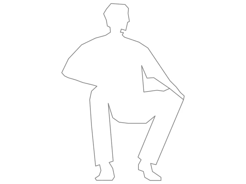 Crouching man CAD block in elevation with one knee raised and a forearm resting on it