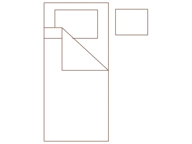 Plan CAD block of a single bed with pillow, folded sheet corner and a square nightstand