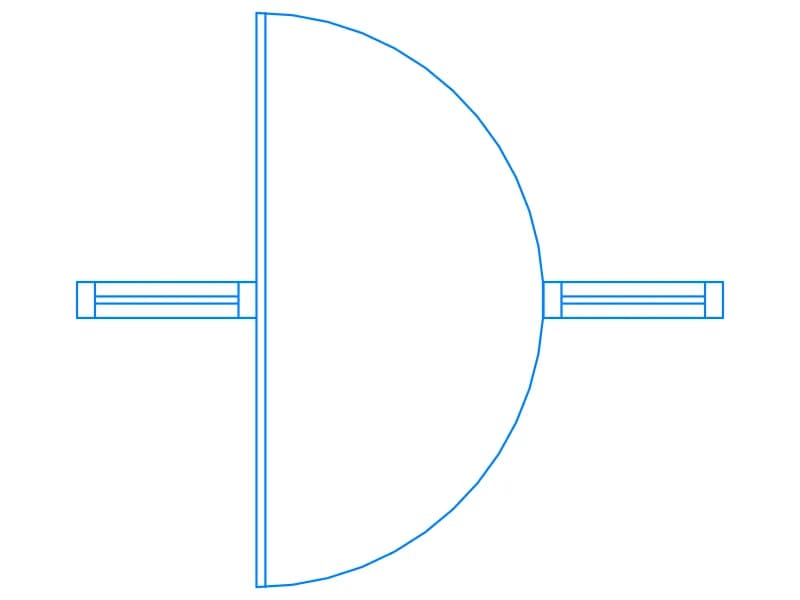Plan-view CAD block of a single door with a 180-degree semicircle swing