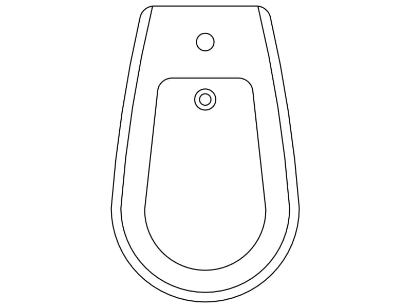 Elongated toilet bowl CAD block in plan view without a cistern