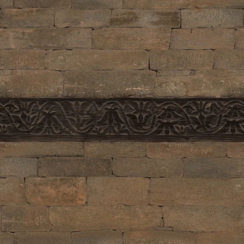 Wood Inlaid Stone Wall
