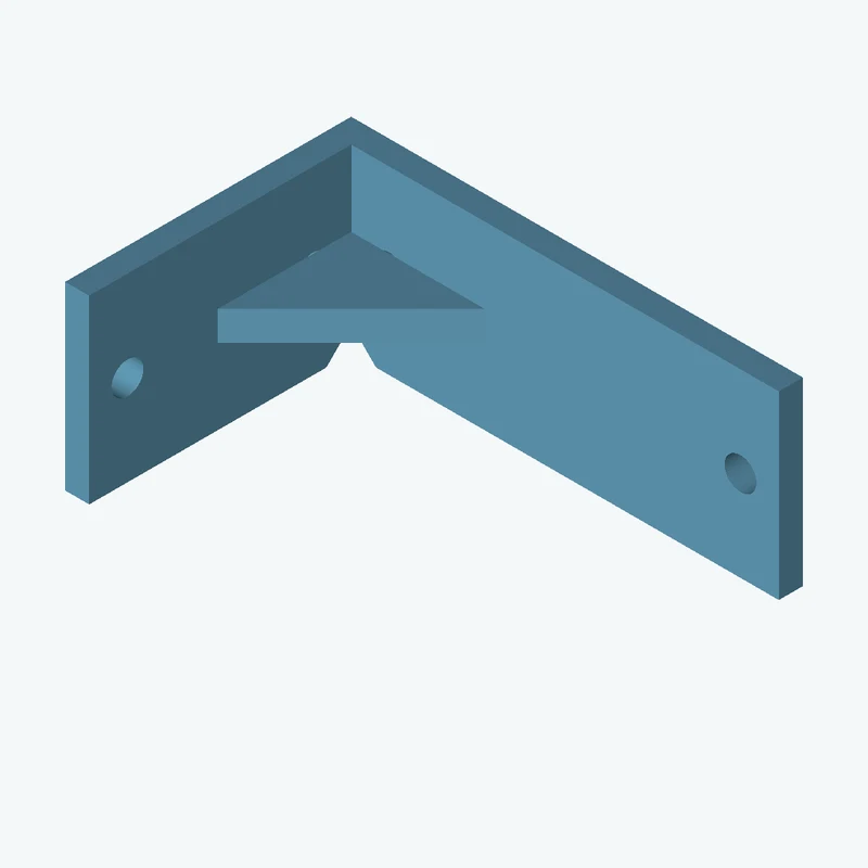 L-bracket: base leg 75 mm, vertical leg 47.5 mm, 30 mm wide, 4 mm thick; 2 × Ø5.3 mm holes per leg; 4.9 mm corner gusset — 0299