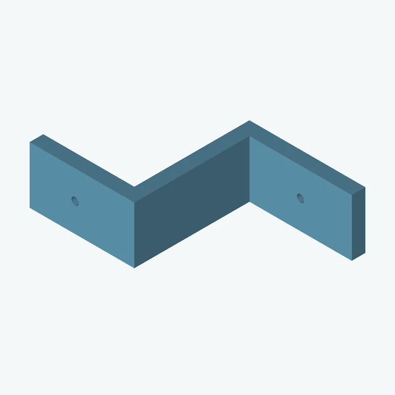 Z-bracket: base leg 50.95 mm, vertical leg 56.6 mm, top leg 46 mm, 25 mm wide, 6 mm thick; 1 × Ø3.2 mm hole per leg — 0446
