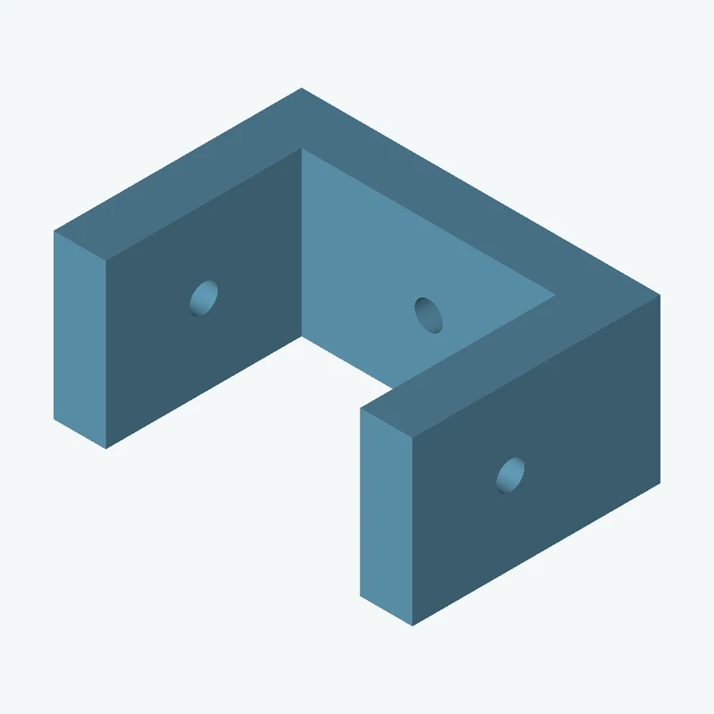 C-channel bracket: base leg 55 mm, vertical leg 38 mm, 25 mm wide, 8 mm thick; 1 × Ø4.3 mm hole per leg; 10.1 mm corner gusset — 0471