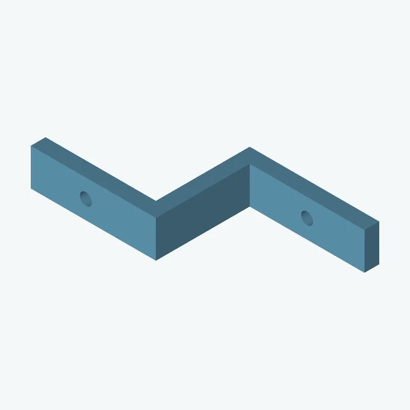 Z-bracket: base leg 70 mm, vertical leg 58.7 mm, top leg 67.6 mm, 20 mm wide, 8 mm thick; 1 × Ø6.4 mm hole per leg — 0474