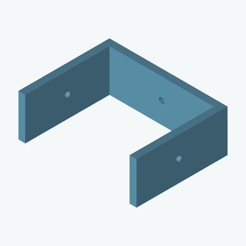 C-channel bracket: base leg 68.87 mm, vertical leg 53.1 mm, 24.53 mm wide, 4 mm thick; 1 × Ø3.2 mm hole per leg — 0544