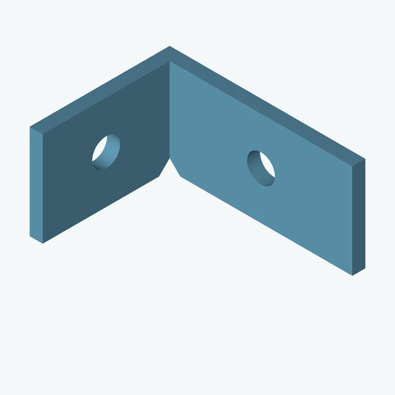 L-bracket: base leg 45 mm, vertical leg 32.2 mm, 21.8 mm wide, 3 mm thick; 1 × Ø6.4 mm hole per leg — 0597
