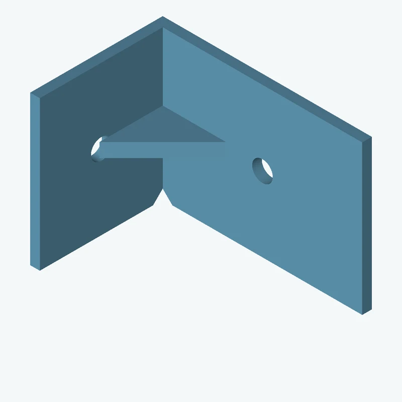 L-bracket: base leg 65 mm, vertical leg 41.2 mm, 46.43 mm wide, 3 mm thick; 1 × Ø6.4 mm hole per leg; 4.3 mm corner gusset — 0630