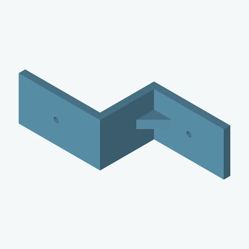 Z-bracket: base leg 70 mm, vertical leg 55.5 mm, top leg 74.7 mm, 40 mm wide, 6 mm thick; 1 × Ø4.3 mm hole per leg; 7.4 mm corner — 0635