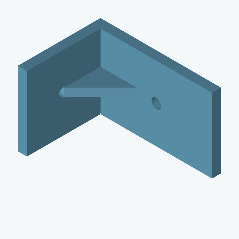 L-bracket: base leg 66.75 mm, vertical leg 45.7 mm, 41.06 mm wide, 5 mm thick; 1 × Ø5.3 mm hole per leg; 4.4 mm corner gusset — 0645