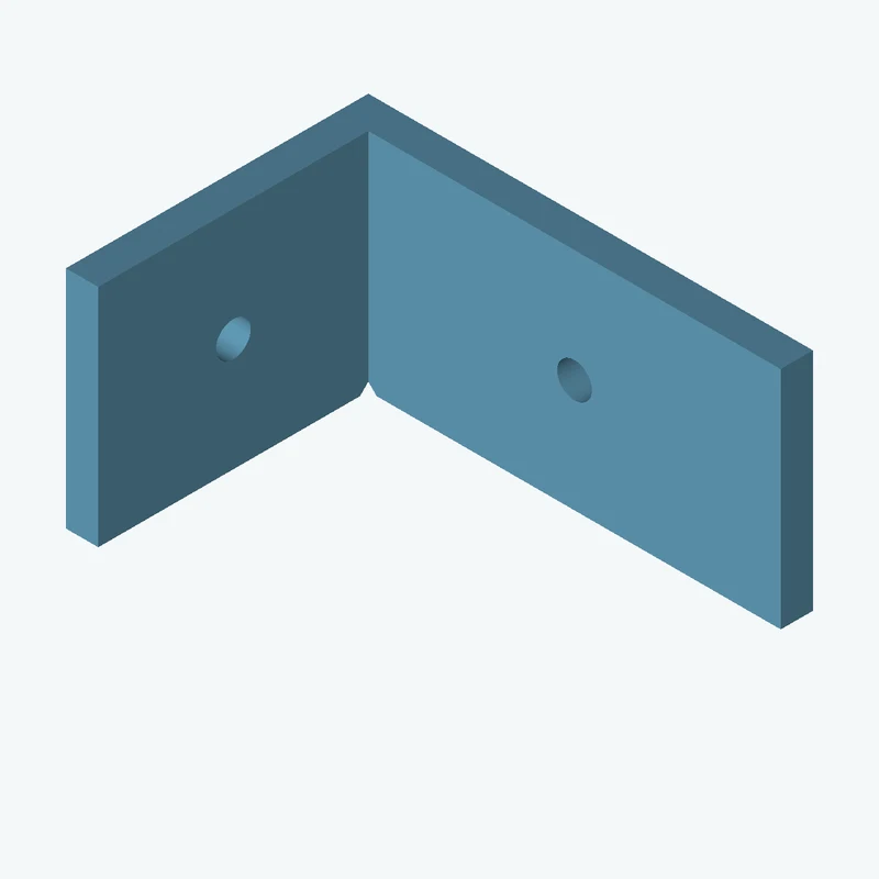 L-bracket: base leg 55 mm, vertical leg 37.4 mm, 27.88 mm wide, 4 mm thick; 1 × Ø4.3 mm hole per leg — 0676