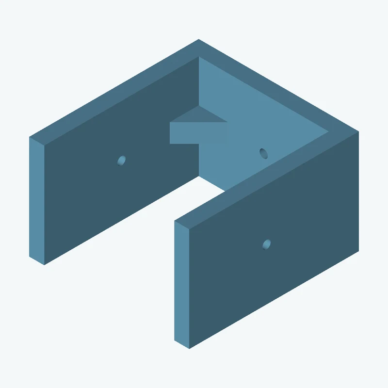 C-channel bracket: base leg 85 mm, vertical leg 90 mm, 55 mm wide, 8 mm thick; 1 × Ø4.3 mm hole per leg; 10 mm corner gusset — 0683