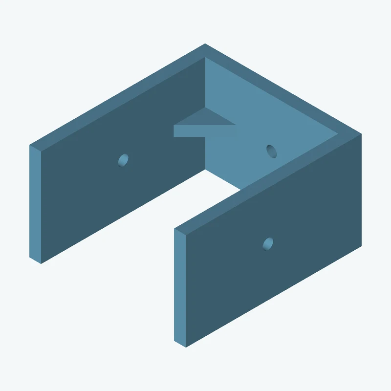 C-channel bracket: base leg 80.14 mm, vertical leg 90 mm, 49.85 mm wide, 6 mm thick; 1 × Ø5.3 mm hole per leg; 5.4 mm corner gusse — 0964