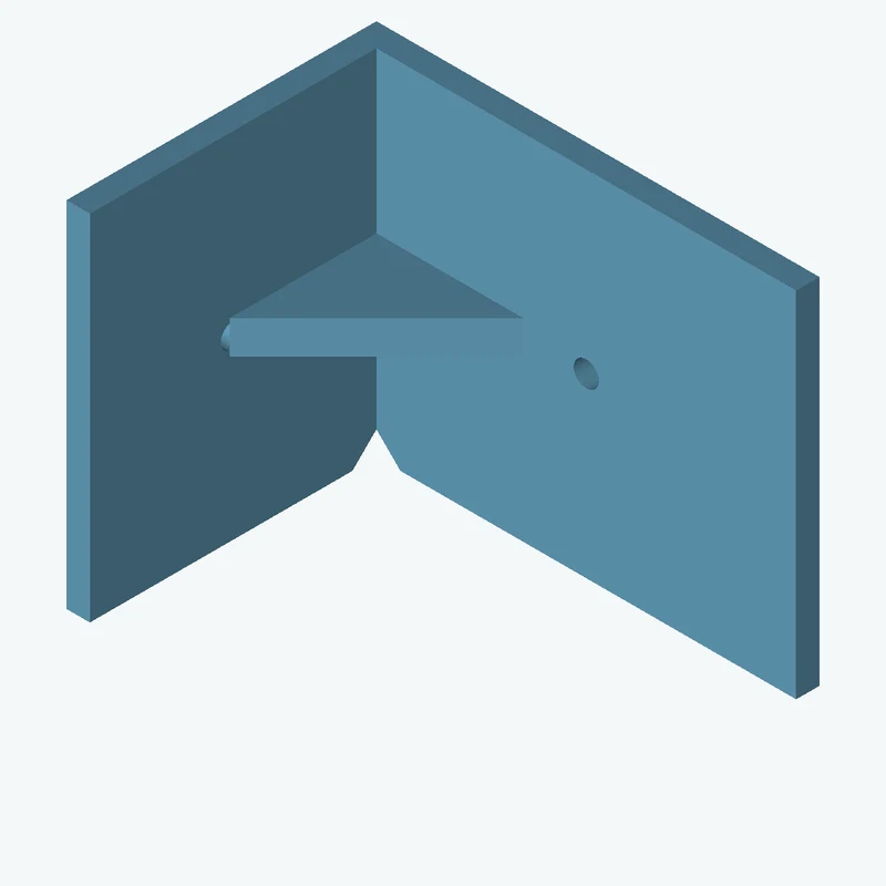 L-bracket: base leg 56.75 mm, vertical leg 39.7 mm, 45.34 mm wide, 3 mm thick; 1 × Ø3.2 mm hole per leg; 4.3 mm corner gusset — 1013