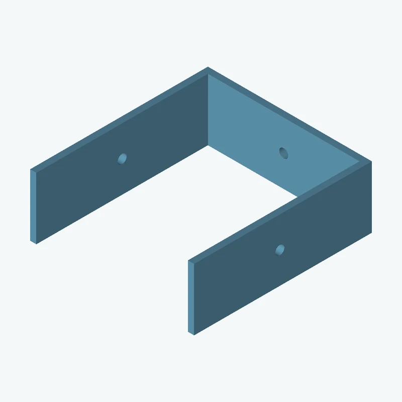 C-channel bracket: base leg 79.51 mm, vertical leg 86.2 mm, 30 mm wide, 3 mm thick; 1 × Ø4.3 mm hole per leg — 1053