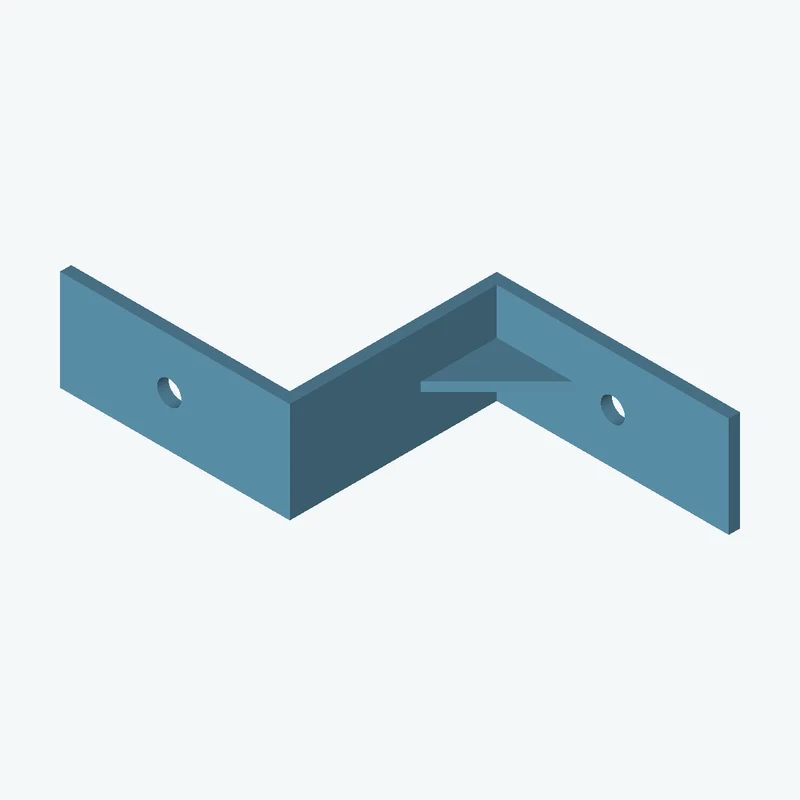 Z-bracket: base leg 65 mm, vertical leg 58.3 mm, top leg 61.4 mm, 26.89 mm wide, 3 mm thick; 1 × Ø6.4 mm hole per leg; 2.4 mm corn — 1139