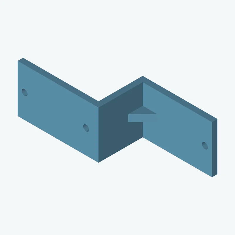 Z-bracket: base leg 55 mm, vertical leg 36.5 mm, top leg 59.6 mm, 35.18 mm wide, 4 mm thick; 2 × Ø4.3 mm holes per leg; 5 mm corne — 1295