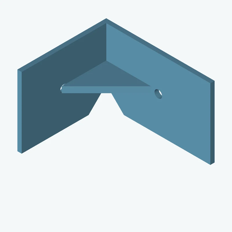 L-bracket: base leg 76.59 mm, vertical leg 62.8 mm, 50 mm wide, 3 mm thick; 1 × Ø5.3 mm hole per leg; 4.3 mm corner gusset — 1342