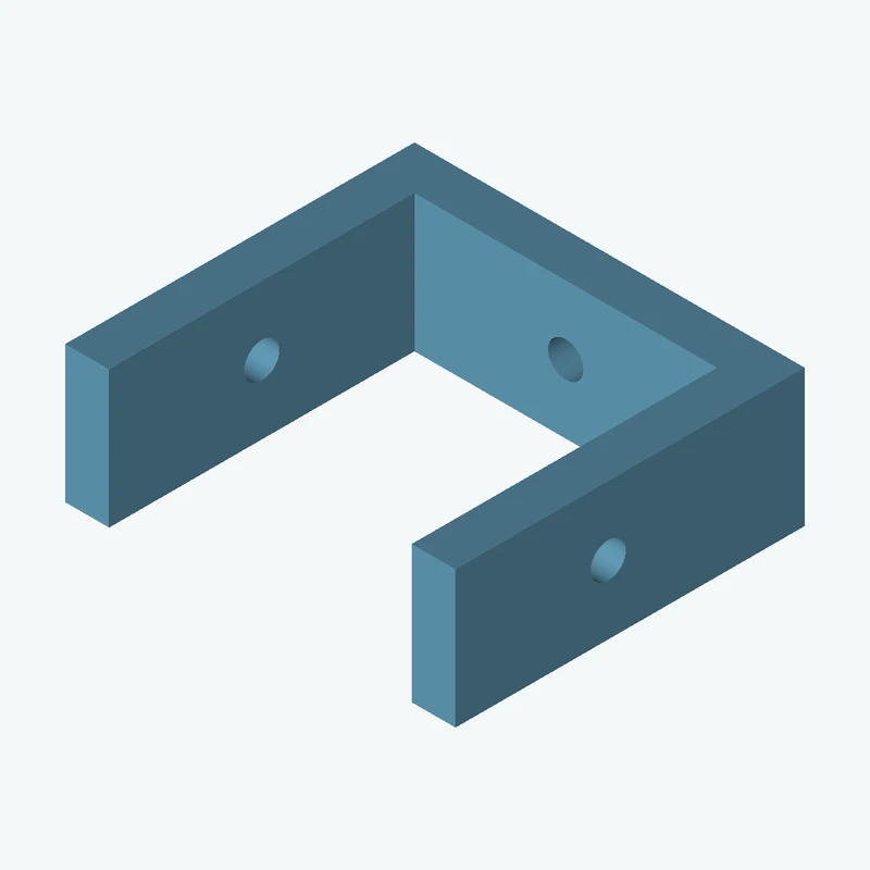 C-channel bracket: base leg 71.19 mm, vertical leg 63.7 mm, 25 mm wide, 8 mm thick; 1 × Ø6.4 mm hole per leg — 1385