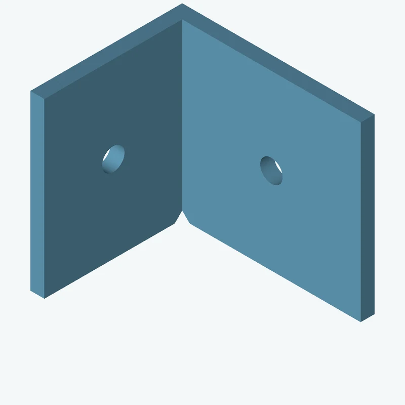 L-bracket: base leg 55 mm, vertical leg 43.4 mm, 49.45 mm wide, 4 mm thick; 1 × Ø6.4 mm hole per leg — 1390