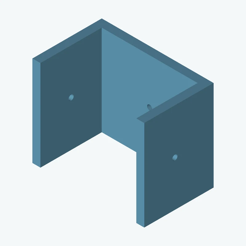 C-channel bracket: base leg 70 mm, vertical leg 43.4 mm, 56.72 mm wide, 5 mm thick; 1 × Ø3.2 mm hole per leg — 1568