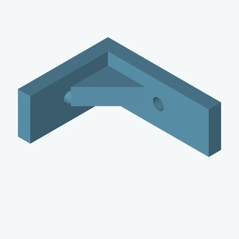L-bracket: base leg 55 mm, vertical leg 43.8 mm, 20 mm wide, 6 mm thick; 1 × Ø5.3 mm hole per leg; 8.1 mm corner gusset — 1612