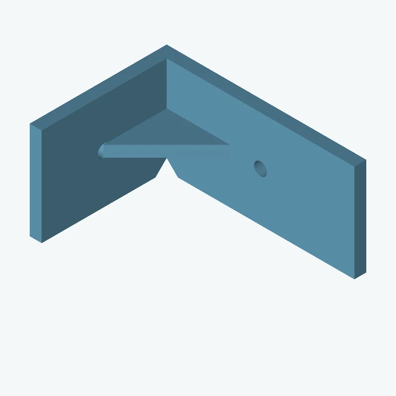 L-bracket: base leg 49.99 mm, vertical leg 34.3 mm, 24.43 mm wide, 3 mm thick; 1 × Ø3.2 mm hole per leg; 2.8 mm corner gusset — 1715