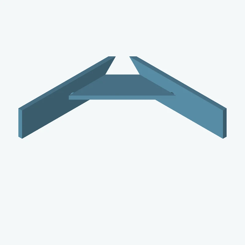 L-bracket: base leg 85 mm, vertical leg 85 mm, 20 mm wide, 3 mm thick; 1 × Ø4.3 mm hole per leg; 2.8 mm corner gusset — 1996