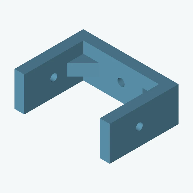 C-channel bracket: base leg 58.3 mm, vertical leg 42.1 mm, 21.16 mm wide, 6 mm thick; 1 × Ø4.3 mm hole per leg; 7.1 mm corner guss — 2020