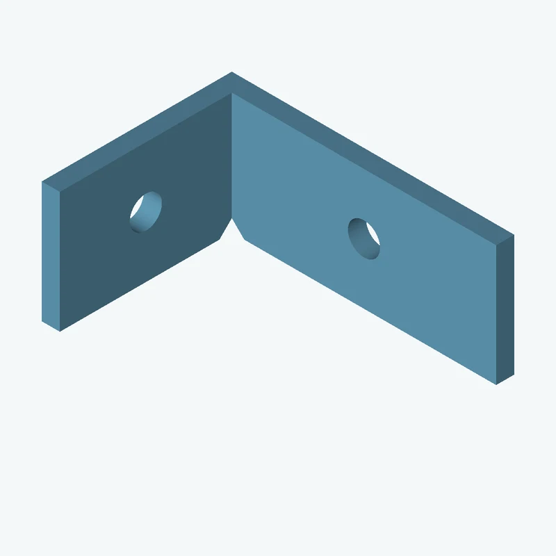 L-bracket: base leg 46.65 mm, vertical leg 31.4 mm, 20 mm wide, 3 mm thick; 1 × Ø5.3 mm hole per leg — 2044