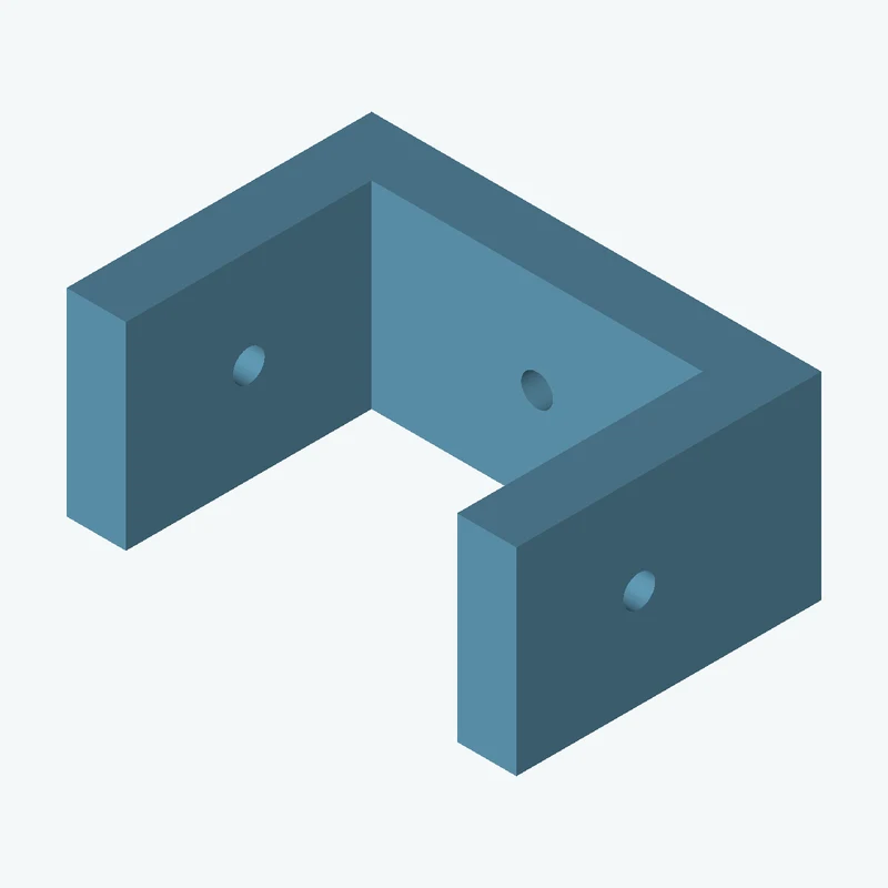 C-channel bracket: base leg 45.43 mm, vertical leg 30.8 mm, 20 mm wide, 6 mm thick; 1 × Ø3.2 mm hole per leg — 2085
