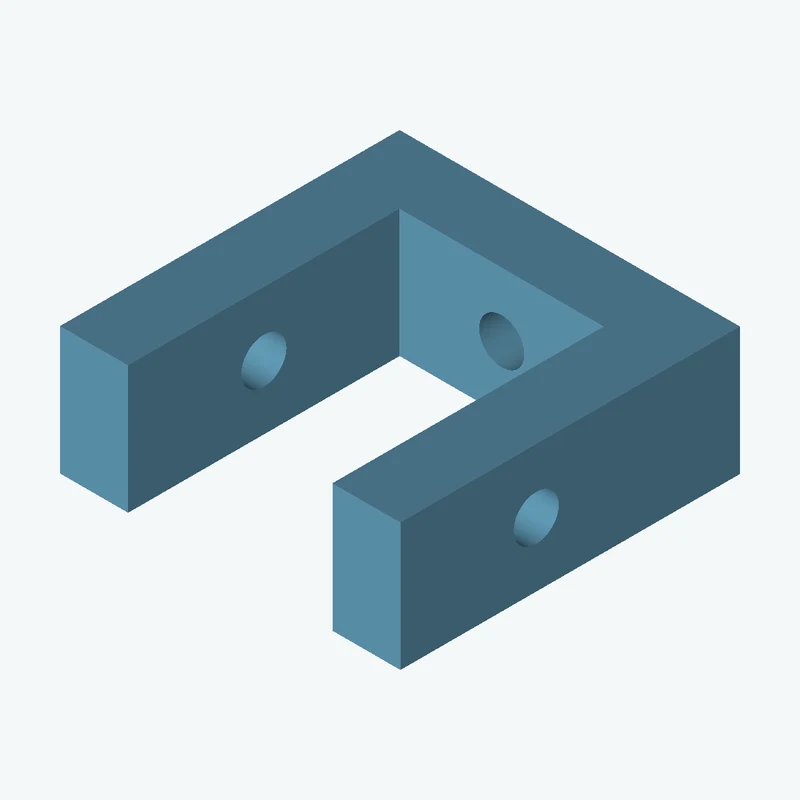 C-channel bracket: base leg 40 mm, vertical leg 39.9 mm, 15 mm wide, 8 mm thick; 1 × Ø5.3 mm hole per leg; 6.9 mm corner gusset — 2259