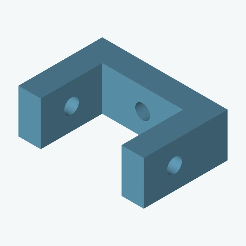 C-channel bracket: base leg 45 mm, vertical leg 30.1 mm, 15.77 mm wide, 8 mm thick; 1 × Ø5.3 mm hole per leg — 2307